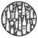 DALL·E 2024-06-12 10.25.31 - A simple, minimalist circular image for a website featuring beverages. The image should include outlines or silhouettes of various drinks such as soda